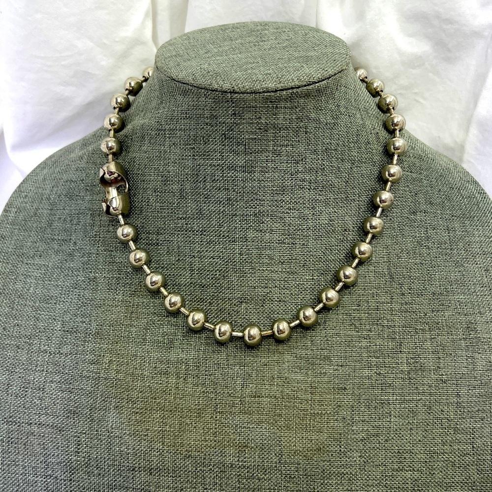 1980s SUPER Sized and Shinny SNAP Closure Beaded Necklace in Stainless Steel☑️